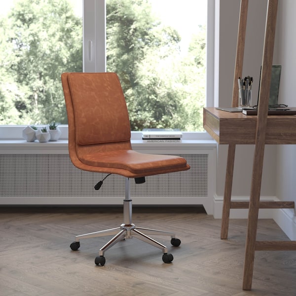 Flash Furniture Cognac Mid-Back Armless LeatherSoft Office Chair GO-21111-BR-GG - main